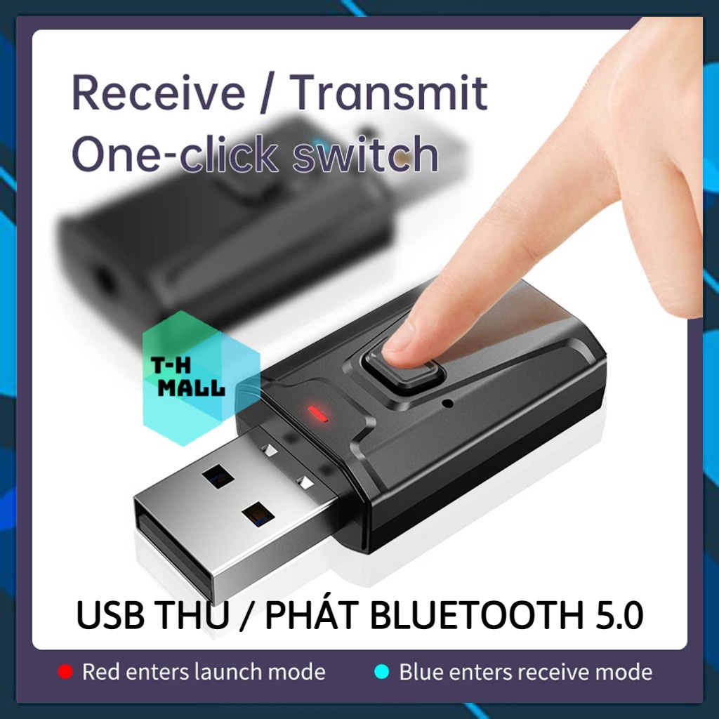 Thiết bị thu phát USB Bluetooth 5.0 2 in 1 chuyển đổi 3.5mm AUX sang tín hiệu Bluetooth