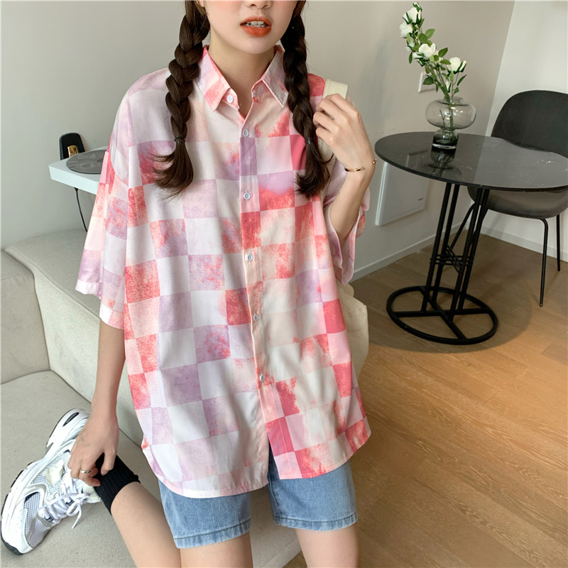 NRVP Áo Sơ Mi Nữ Tay Ngắn Dáng Rộng Kiểu Hàn Quốc Thời Trang Mùa Thu 2021