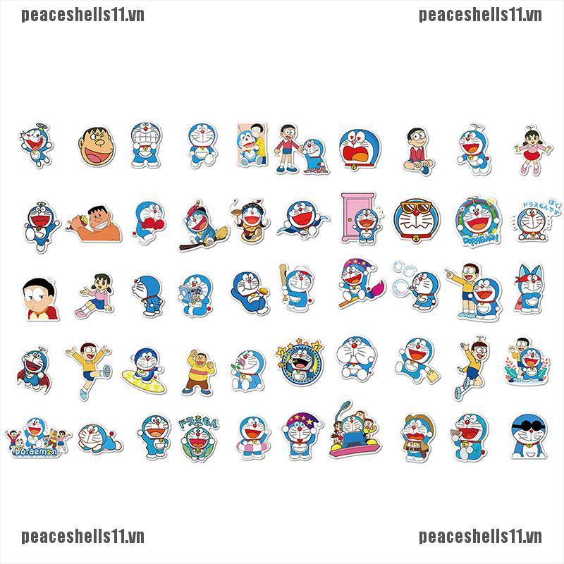 Bộ 50 Miếng Dán Hình Doraemon Trang Trí Xe Hơi / Laptop / Hành Lý / Ván Trượt / Xe Hơi
