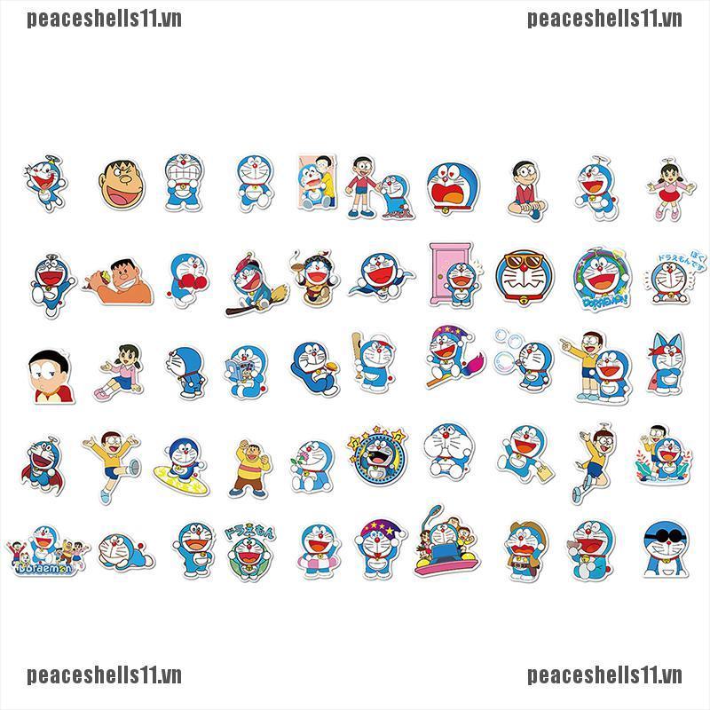 DORAEMON Bộ 50 Hình Dán Doraemon Xinh Xắn Trang Trí Xe Hơi / Xe Máy / Laptop