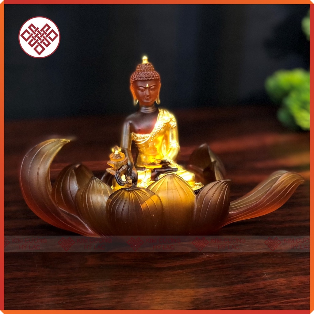 Tượng Phật Dược Sư Mật Tông [Kim Cương Hỷ Lạc]  Lưu Ly 12Cm Màu Nâu