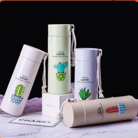 Bình nước thủy tinh 400ml họa tiết xương rồng dễ thương No.101238