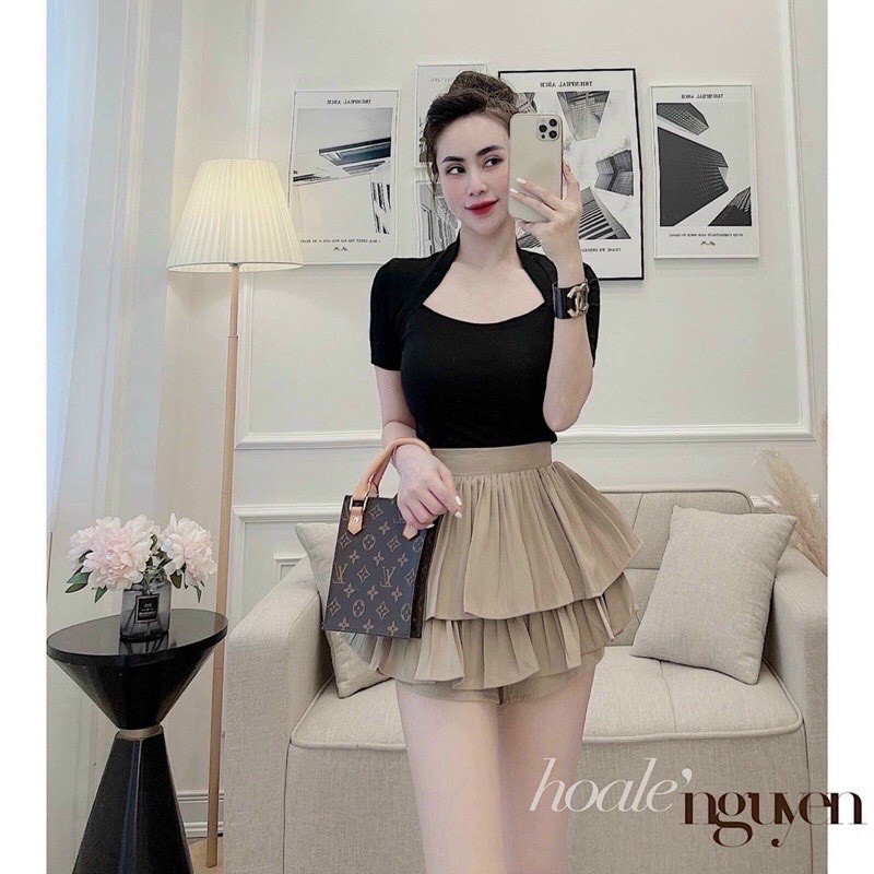 Chân váy xòe dập ly 2 tầng nhiều màu thời trang Banamo Fashion 521