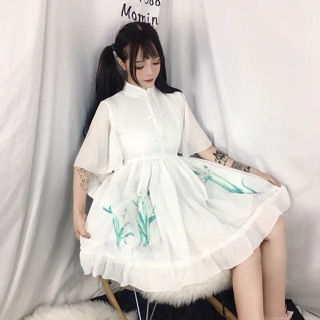 Đầm xoè cổ tàu ( ảnh thật)
