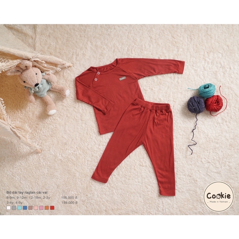 Cookie bộ cài vai cổ tròn thu đông cho bé