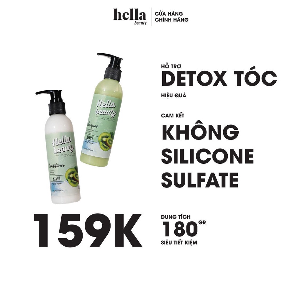 Bộ Dầu Gội Xả Sạch Gàu Kiwi 180g Hella Beauty Cho Tóc Tẩy Nhuộm Kháng Khuẩn Da Đầu Dưỡng Mượt Bồng Bềnh - Combo 2 chai