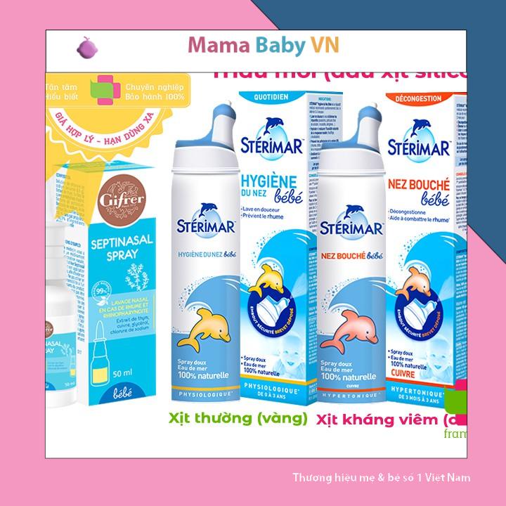 Xịt mũi cá heo màu cam và vàng cho trẻ sơ sinh giúp vệ sinh và giảm vie^m mũi Sterimar, Pháp Mama Baby VN