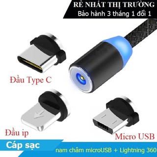 Cáp sạc Nam Châm 3 Đầu💝 FREESHIP💝 Dây Sạc Nam Châm Đầy Đủ 3 Đầu