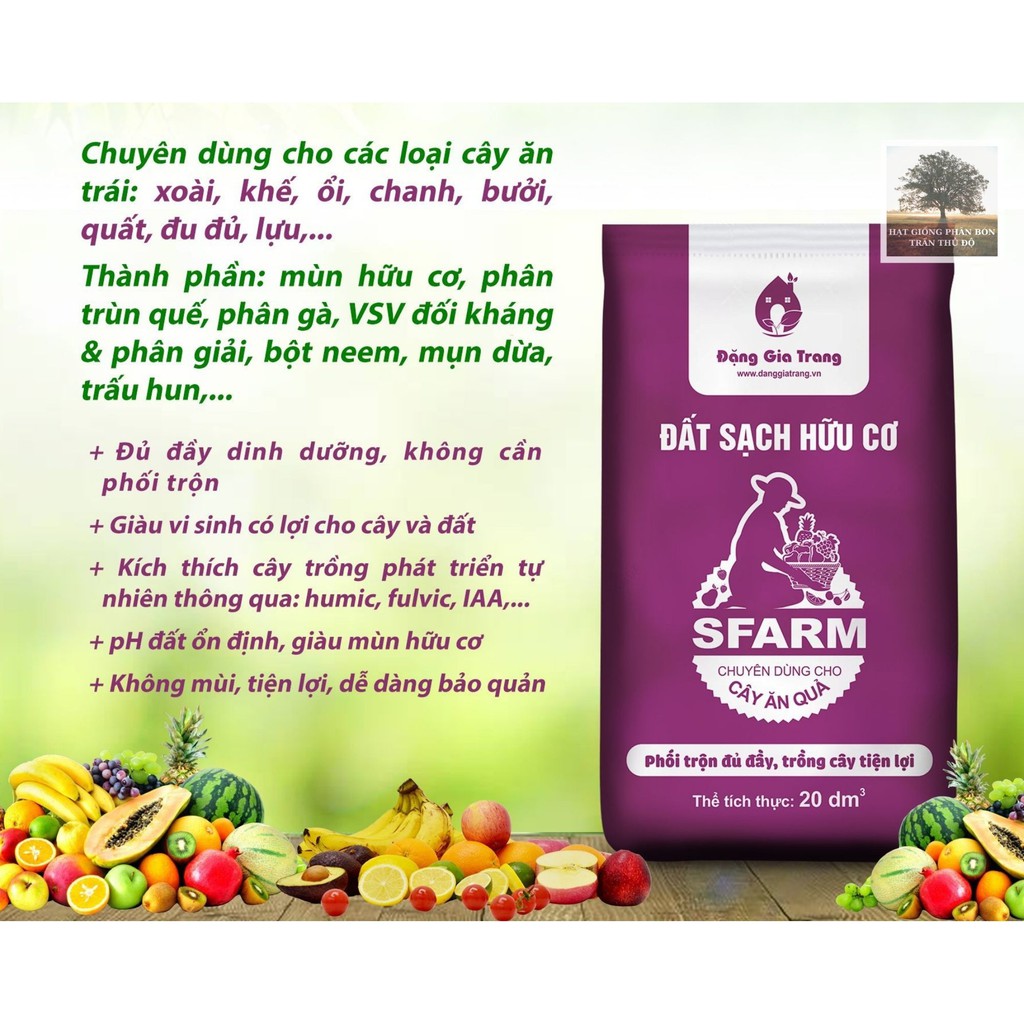 ĐẤT SẠCH HỮU CƠ SFARM CHUYÊN DÙNG CHO CÂY ĂN QUẢ 20dm3