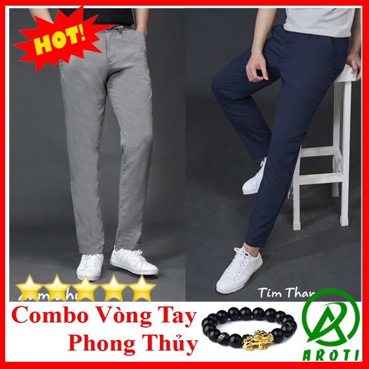 Quần Đũi Nam Ống Suông AROTI Form Âu Chất Đũi Dày Đẹp,Siêu Mát, Co Giãn Tốt Kiểu Rộng Suông Dài Công Sở Đủ Size QD41+VT