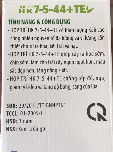 Phân bón lá HK 7-5-44+TE kích thích ra hoa, đậu trái 40gr