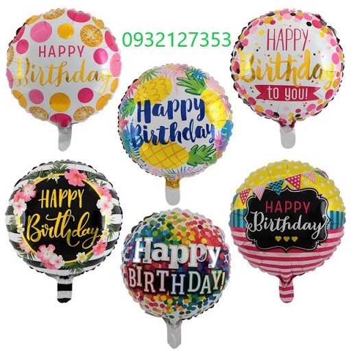 Bong Bóng tròn kiếng Nhôm 18 Inch Chữ Happy Birthday Dùng Trang Trí Tiệc Sinh Nhật