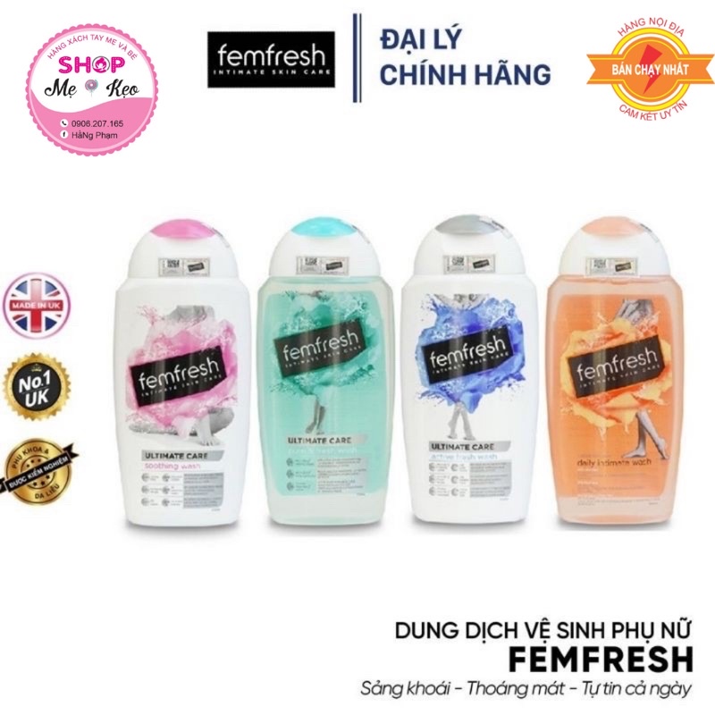 {Chính Hãng Uk} Dung dịch vệ sinh cho phụ nữ nhiều màu, Femfresh Daily Intimate Wash (250ml) Xịt thơm vùng kín - 125ml