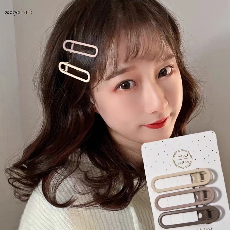 Set 3 Kẹp Tóc Mỏ Vịt Kim Loại Màu Gradient Họa Tiết Hình Học Dễ Thương