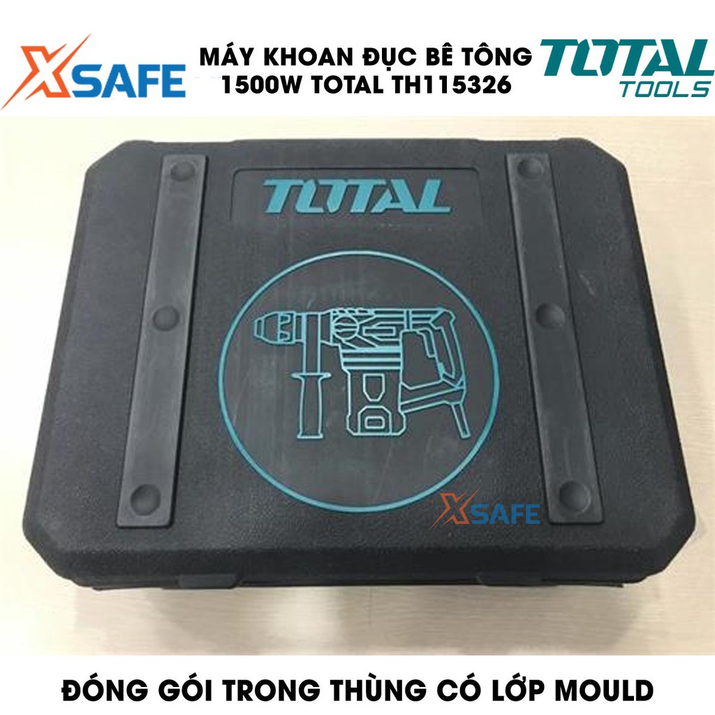 Máy khoan đục bê tông 1500W TOTAL TH115326 Kèm 3 mũi khoan gài và 2 mũi đục Máy khoan đục cầm tay - Bảo hành chính hãng