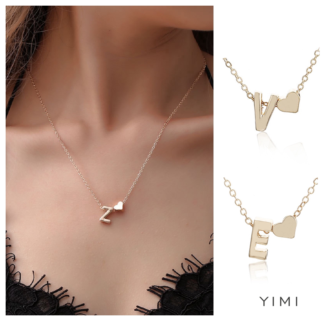 Dây chuyền mặt chữ A-Z phối trái tim bề mặt mạ vàng thời trang