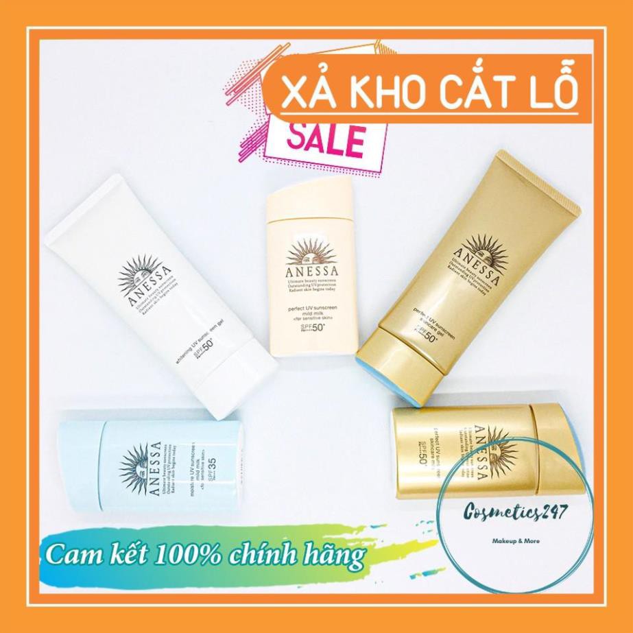 Kem chống nắng Anessa Perfect UV Sunscreen Skincare Milk SPF 50+ PA++ dành cho Da Dầu & Da Dầu Mụn màu vàng  60ml & 20ml