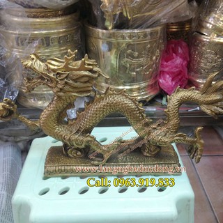 Tượng rồng phong thủy, tượng rồng bằng đồng, cầm ngọc rồng dài 30cm