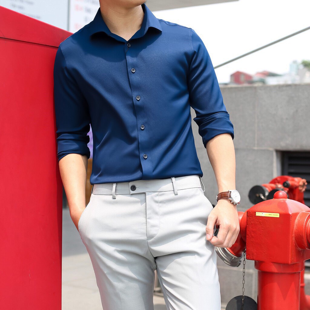 Áo sơ mi công sở nam hàn quốc đẹp dài tay áo kiểu F8888 Màu Xanh Than SMT003