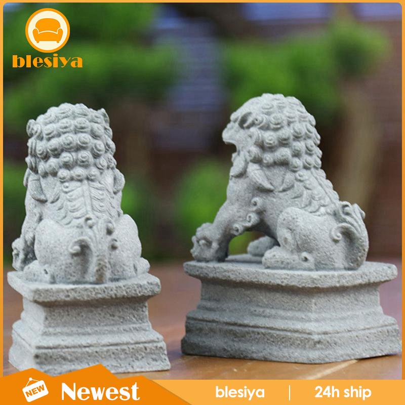 Bộ 2 Bức Tượng Sư Tử Bằng Đá Cát Phong Cách Trung Hoa