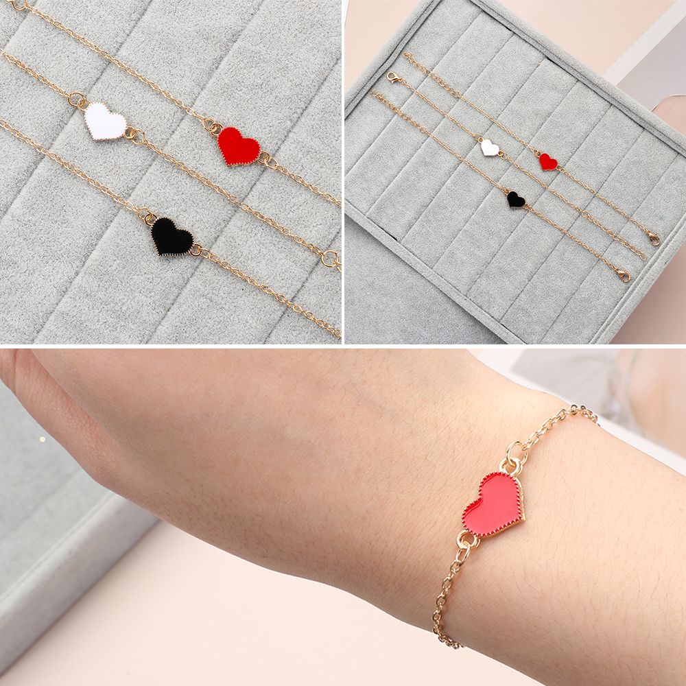 Vòng Đeo Tay Kiểu Xích Đính Mặt Hình Trái Tim Nhiều Màu Tùy Chọn Thời Trang Dành Cho Nữ