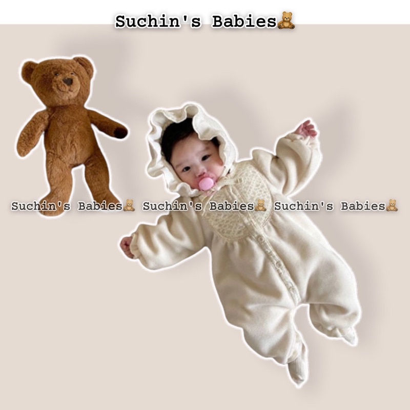 Bộ liền thân nỉ bông mịn kèm mũ cho bé Suchin