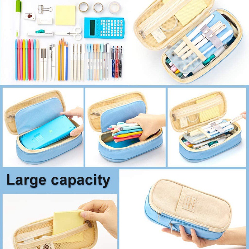 Hộp Đựng Bút Sức Chứa Lớn Màu Xanh Dương Nhạt Tiện Dụng Cho Trường Học/Văn Phòng