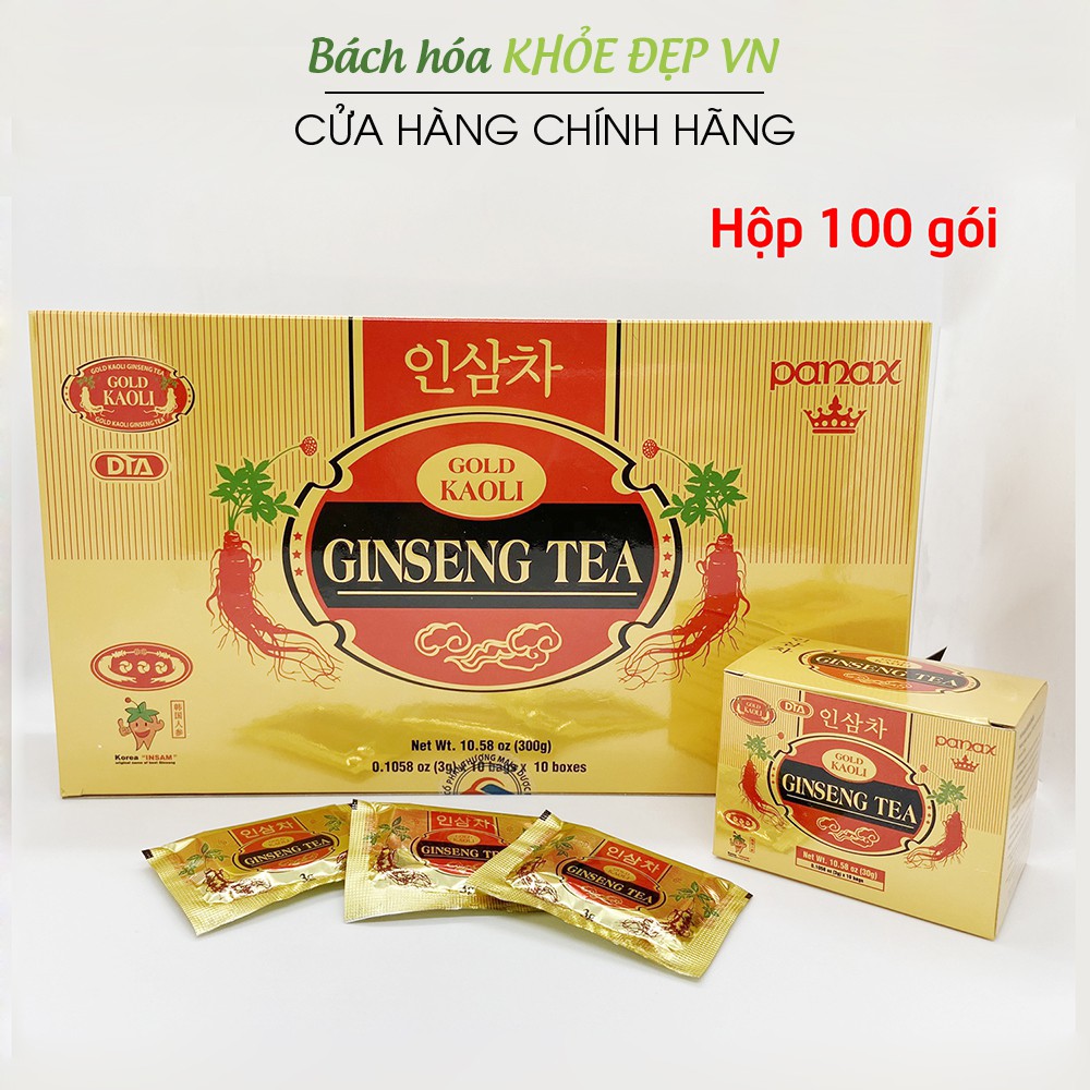 Trà nhân sâm Gold Kaoli Ginseng Tea Hộp 100 gói tăng cường sức khỏe - Nguyên liệu nhập khẩu Hàn Quốc