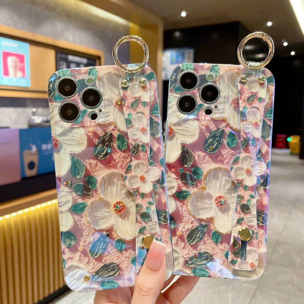 Ốp Điện Thoại Hình Hoa Có Dây Đeo Cho iPhone 7 8 plus X Xs XR Xsmax 11 12 13 14 Pro Max
