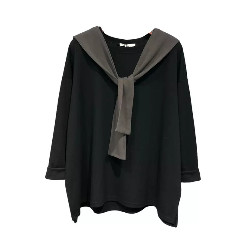 Set Áo Thun Tay Dài Dáng Rộng Màu Sắc Trơn Phối Khăn Choàng Thời Trang Mùa Thu Cho Nữ