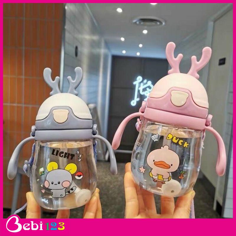 Bình nước ống hút Hình Hươu 2 màu đáng yêu cho bé dung tích 300ml