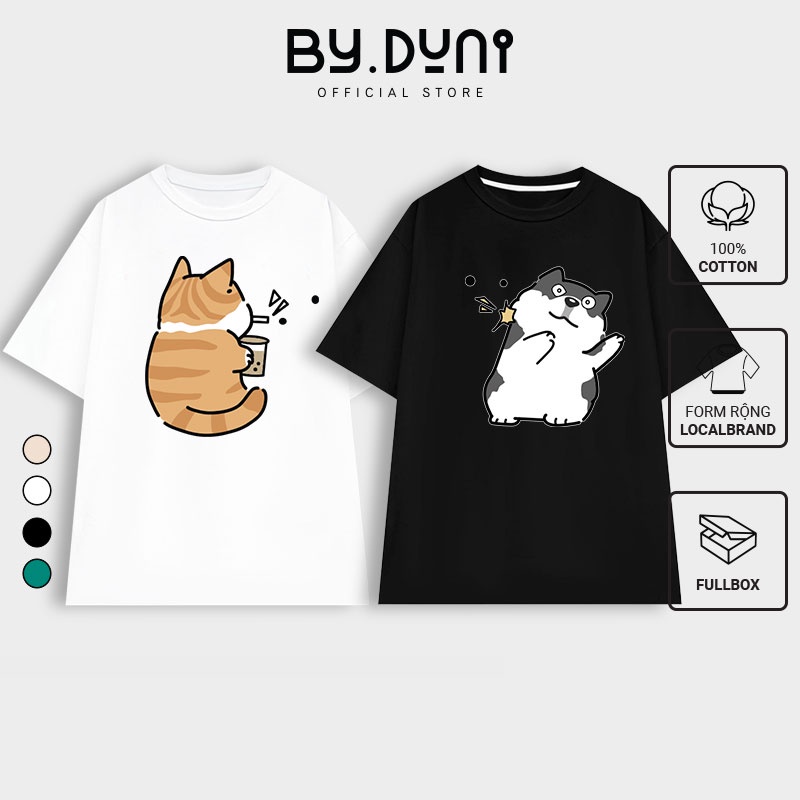Áo thun cặp đôi nam nữ form rộng Local Brand tay lỡ unisex, áo cặp bạn thân vải cotton By.Duni PHUN TRÂN CHÂU FULL BOX