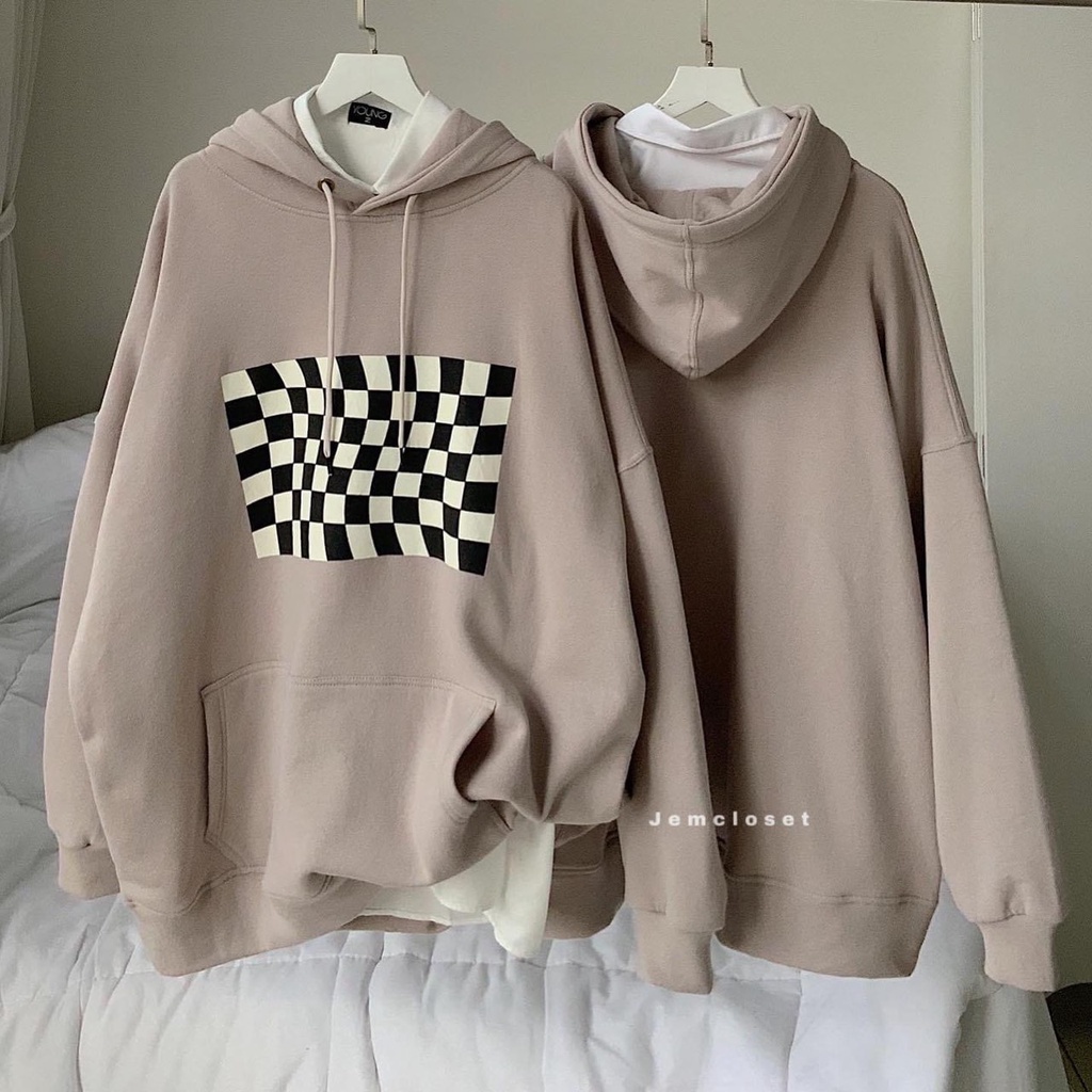 Áo hoodie unisex dài tay họa tiết hình bàn cờ [FREESHIP] Áo nỉ thu đông có mũ dáng oversize hottrend GuuZ | WebRaoVat - webraovat.net.vn