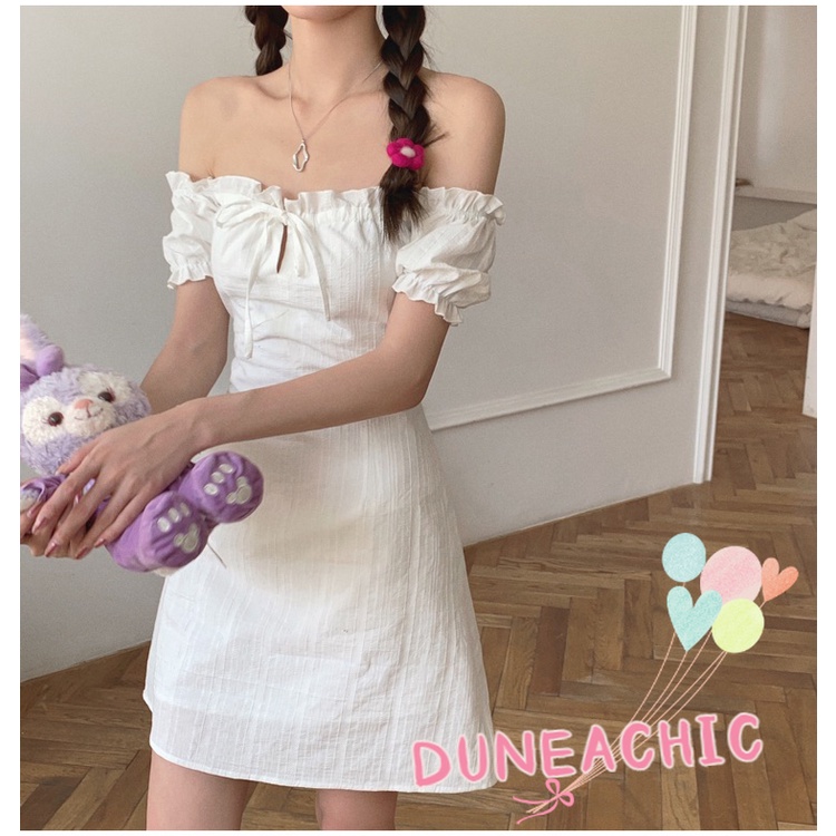 DUNEA Đầm Tay Phồng Trễ Vai Thiết Kế Quyến Rũ Thời Trang Dành Cho Nữ