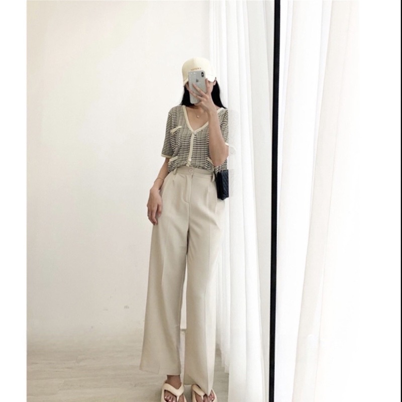 Áo len cardigan cộc tay cúc số 5 - 208AL14 - Đenta shop