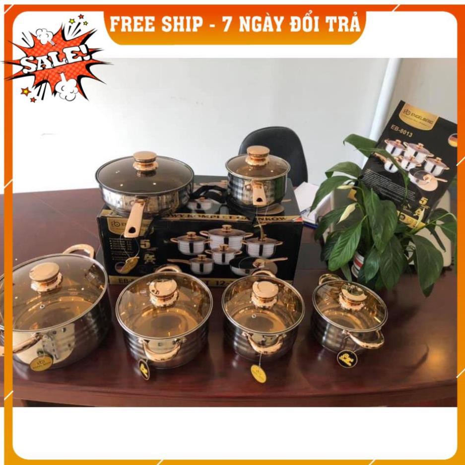 [FREESHIP TOÀN QUỐC] BỘ NỒI ĐỨC 6 MÓN ( 5 NỒI 1 CHẢO) NẮP KÍNH CƯỜNG LỰC THƯƠNG HIỆU ANGELBERGG TIÊU CHUẨN CHÂU ÂU