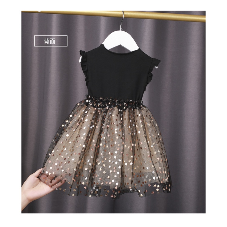 Đầm Công Chúa Chất Liệu cotton Phối Lưới Màu Đen Thời Trang Mùa Xuân Phong Cách Hàn Quốc Cho Bé Gái