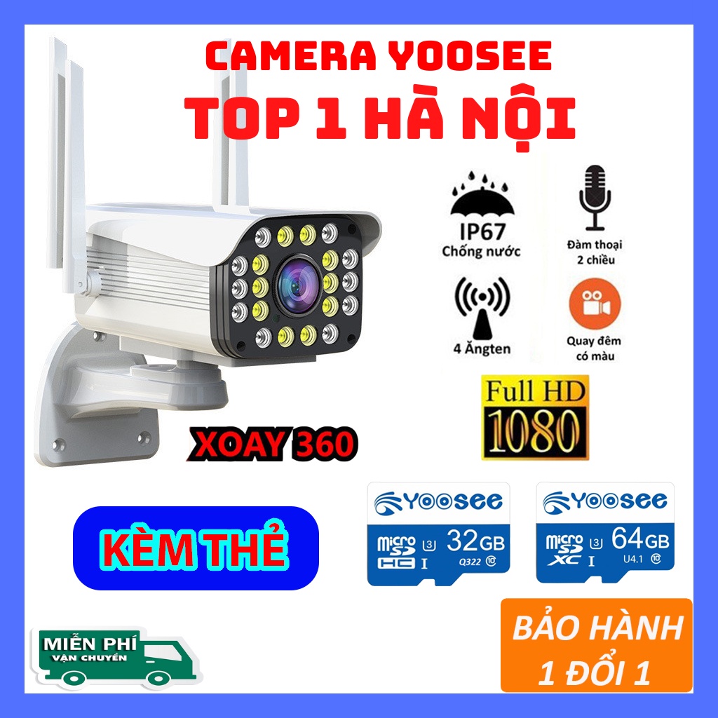 Camera Yoosee ngoài trời 4 râu, 20 Led, Full HD 1080 - Camera Yoosee thân xoay kèm thẻ nhớ yoosee | Bảo Hành 12 Tháng