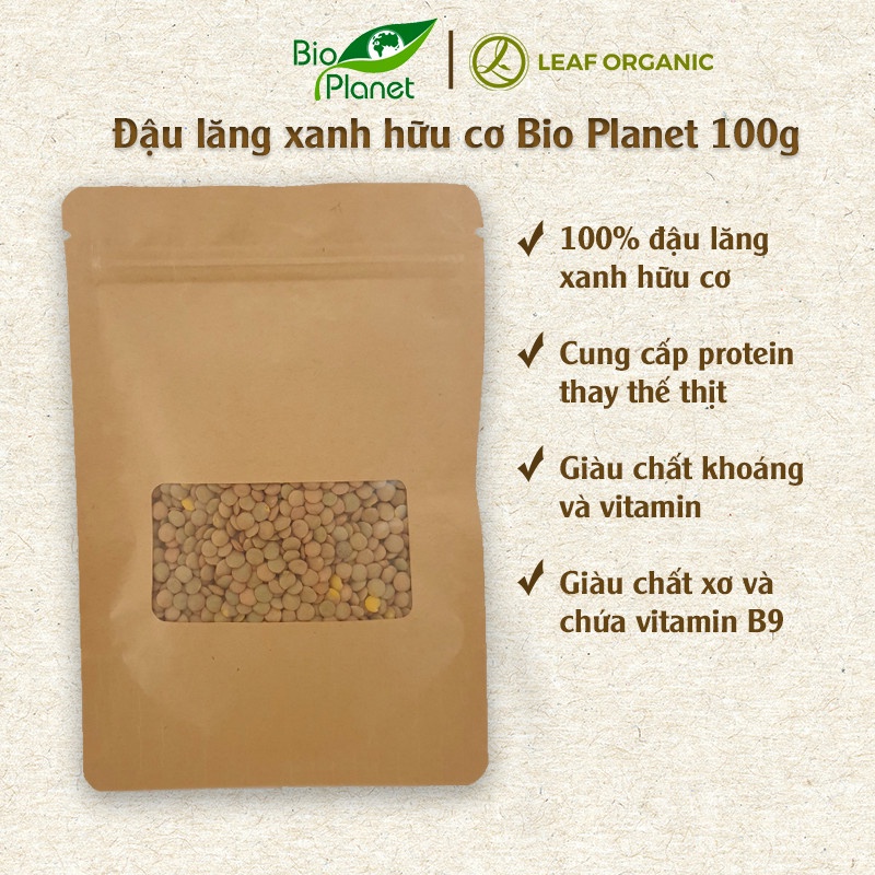 Đậu lăng xanh hữu cơ Bio Planet 100g giàu chất khoáng và vitamin