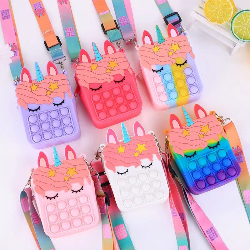 Túi sách đeo chéo Pop it nhiều màu cho bé, popit ngựa pony nhấn bóp giải tỏa căng thẳng