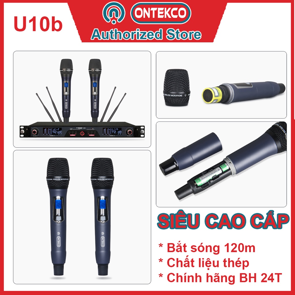 Micro karaoke không dây cao cấp ONTEKCO U10b tích hợp màn hình led chuyên nghiệp kèm đầu thu sóng, giảm nhiễu