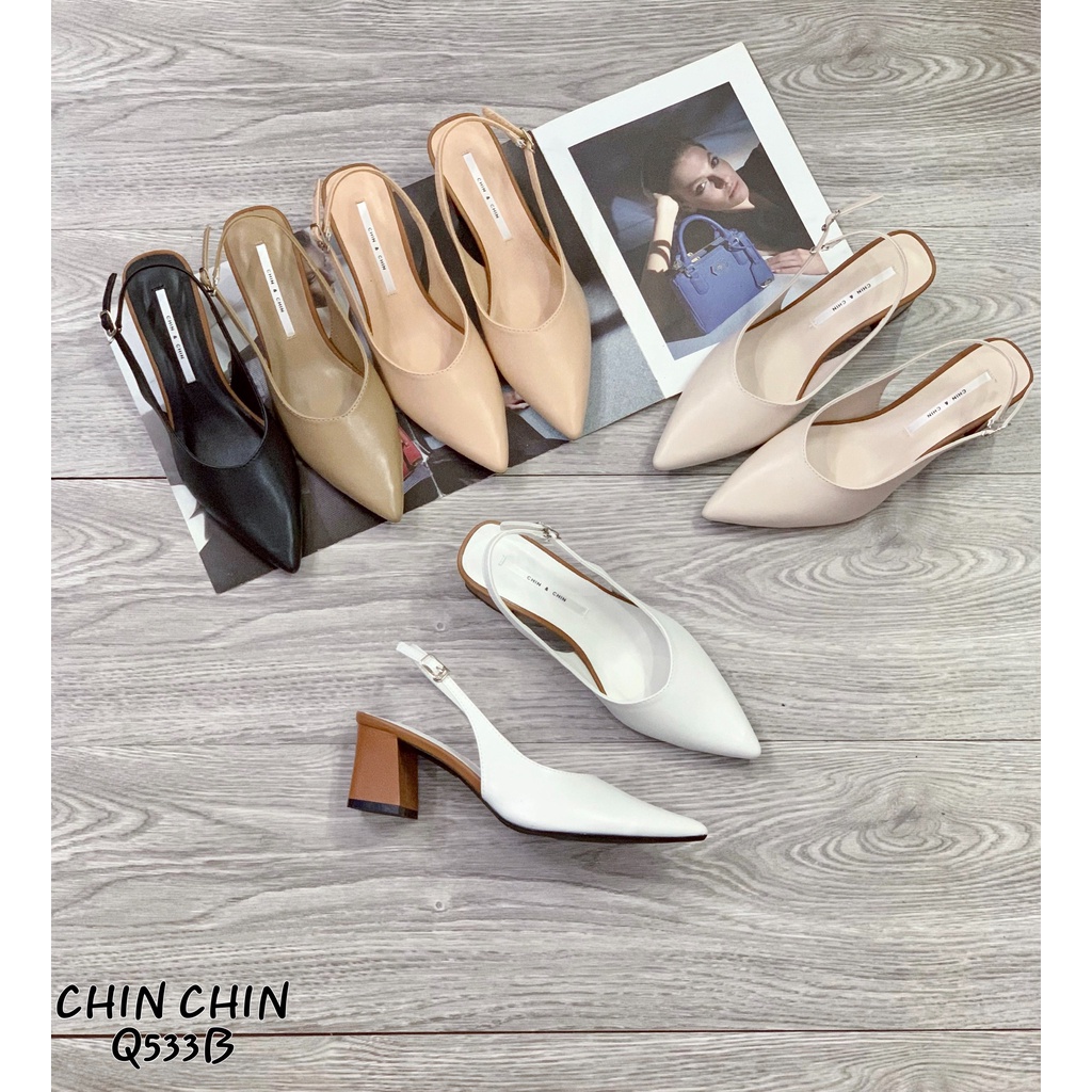 GIÀY SANDAL NỮ CHIN CHIN SLINGBACK MŨI TIM PHỐI MÀU 7P VNXK