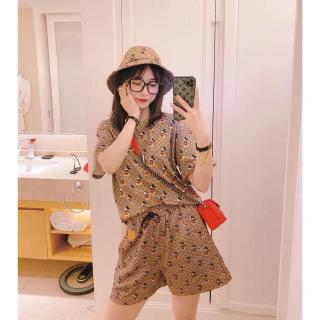 Set Áo Thun Tay Ngắn & Quần Short Nữ In Hình Chuột Mickey