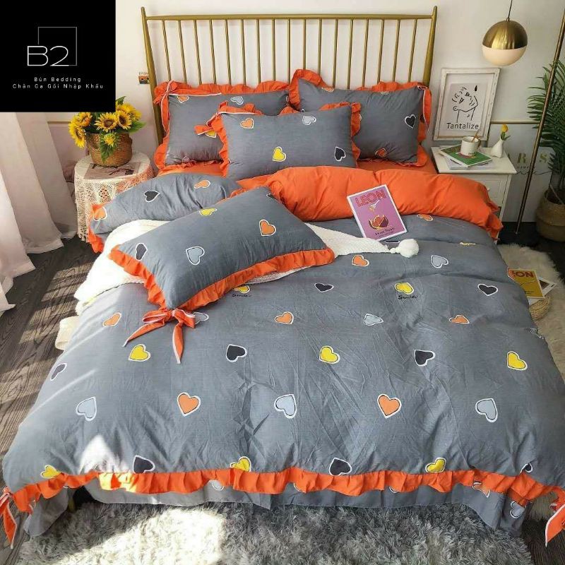 Bộ Chăn Ga Gối Chất Liệu Cotton Silk Bèo Nơ Cute Nhập Khẩu 4 Món - loại 1