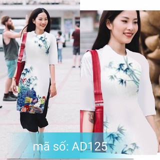 Set Áo Dài Cách TÂN CÔ TRÒN TAY LỠ KÈM QUẦN VOAL ỐNG RỘNG HỌA TIẾT CÔNG VÀ TRE