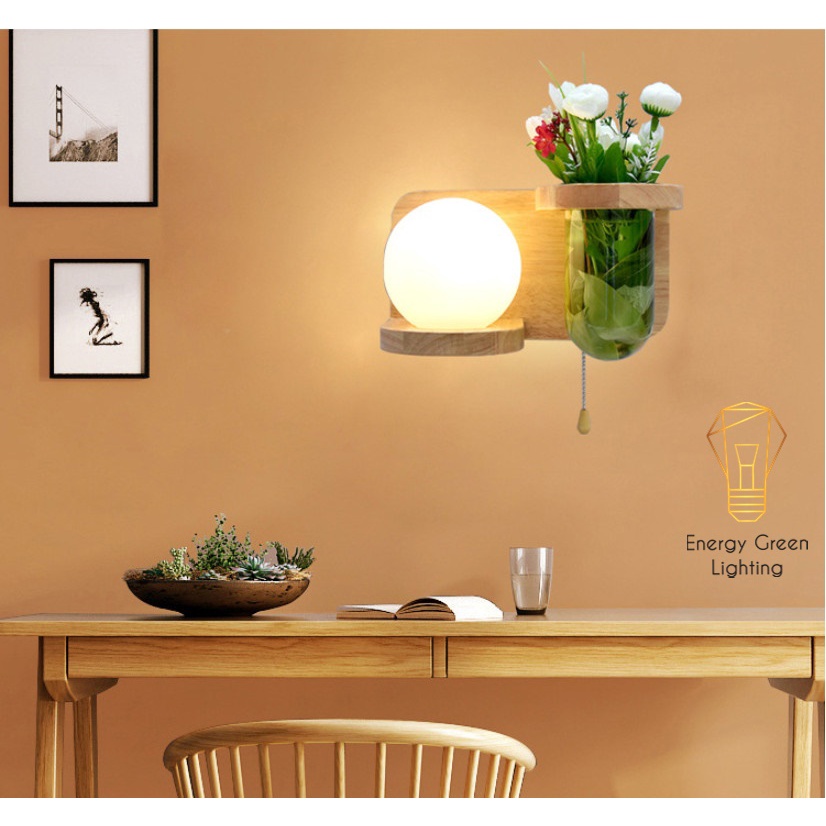 Đèn Tường Energy Green Lighting Kệ Gỗ Chao Thủy Tinh Hiện Đại DT-2714 - Trang Trí Căn Phòng - Đã Bao Gồm Bóng Led