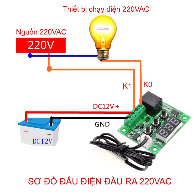 Mạch cảm biến kiểm soát nhiệt độ ấp trứng W1209 Relay 12VDC XH-W1209