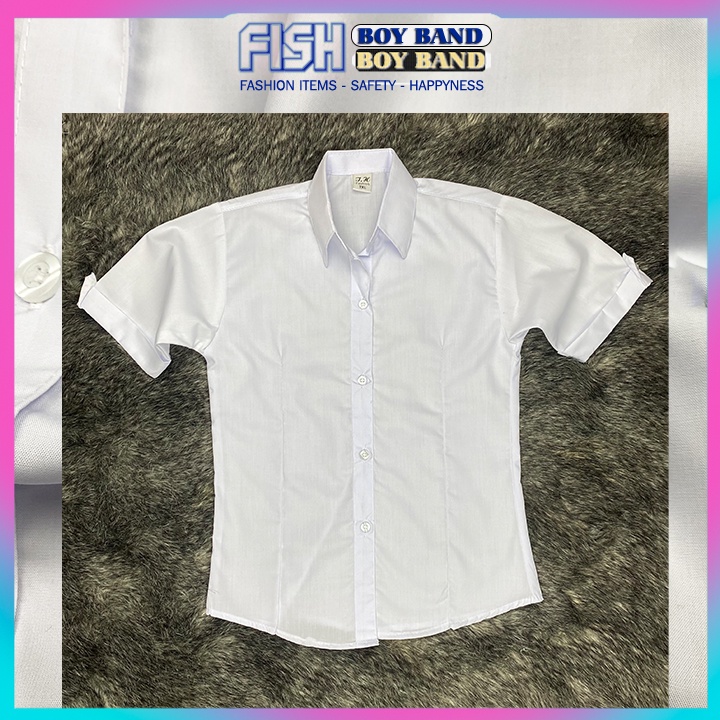 Áo học sinh nữ trắng tay NGẮN DÀI cấp 1 2 và 3 hàng tiêu chuẩn vải kate tốt vạc bầu FF95F
