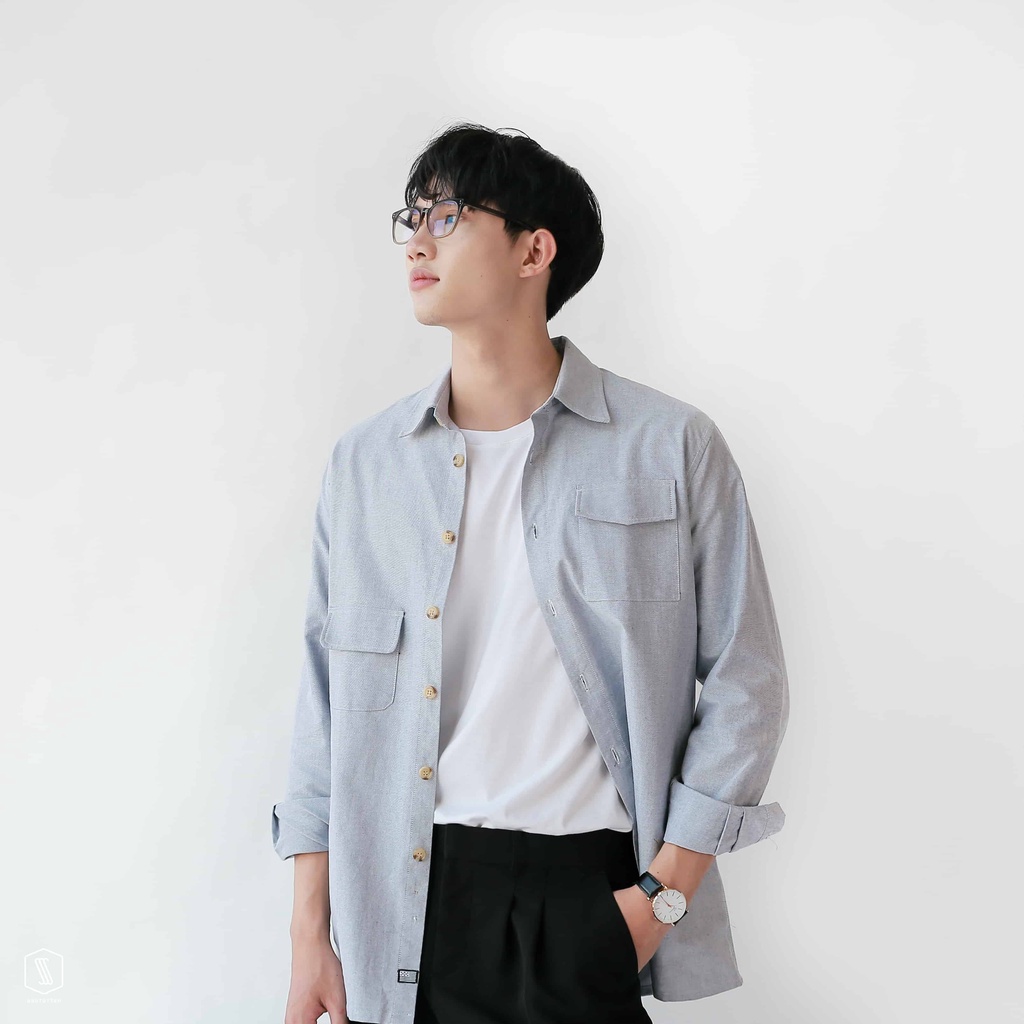 Sơ mi Nam tay dài cổ bẻ có 2 túi ngực SSSTUTTER vải thô đứng dáng 3 màu Lech Shirt | BigBuy360 - bigbuy360.vn