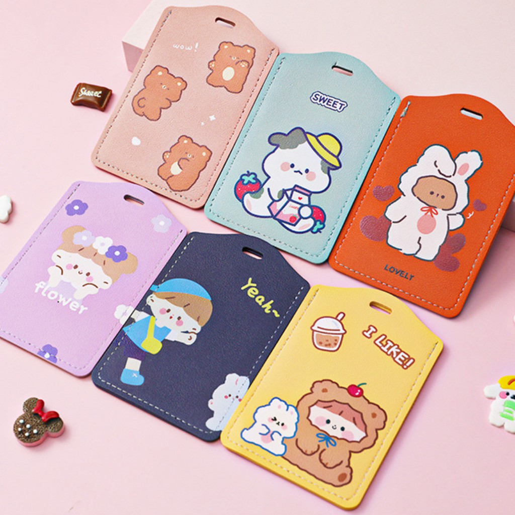 Dây đeo thẻ học sinh sinh viên Bao đựng thẻ văn phòng bằng da PU chống thấm nước phong cách Hàn Quốc